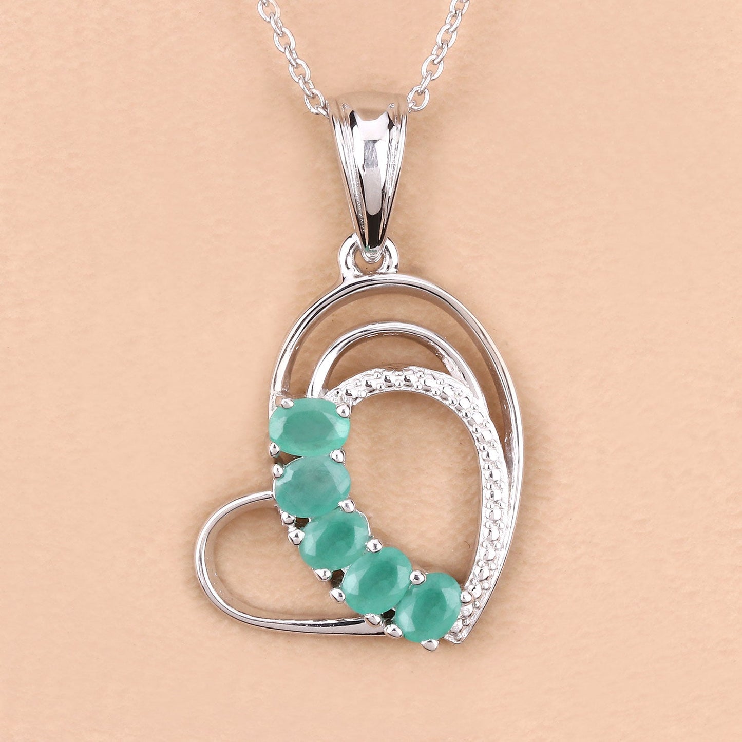 Genuine Heart Shape Emerald Necklace