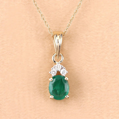 Genuine Zambian Emerald Diamond 10K Yellow Gold Pendant