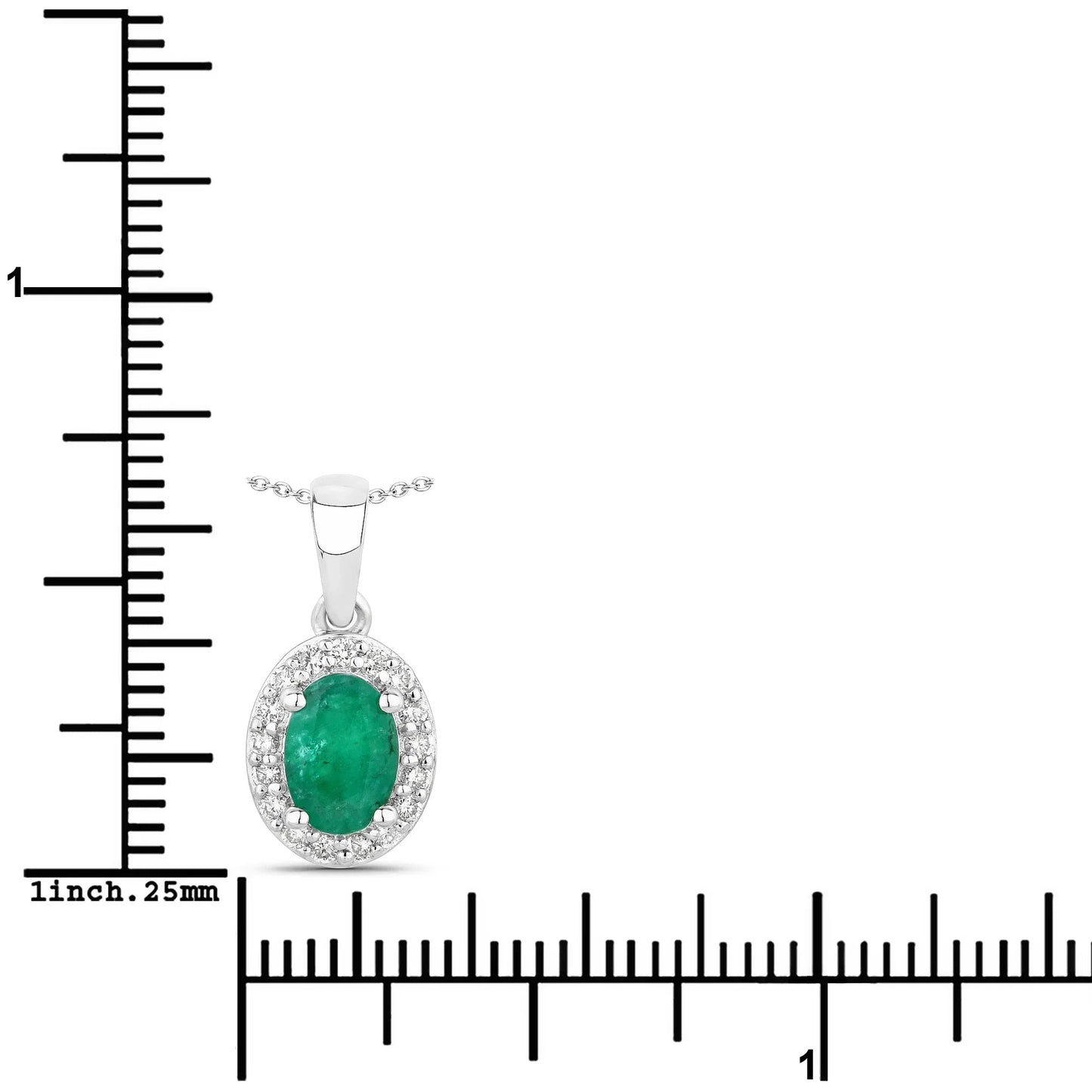 0.72 Ct Oval Green Zambian Emerald & Lab Diamond Prong Silver Halo Pendant Necklace