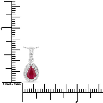 0.40 Ct Pear Pink Ruby Lab Diamond Prong Silver Halo Teardrop Pendant Necklace