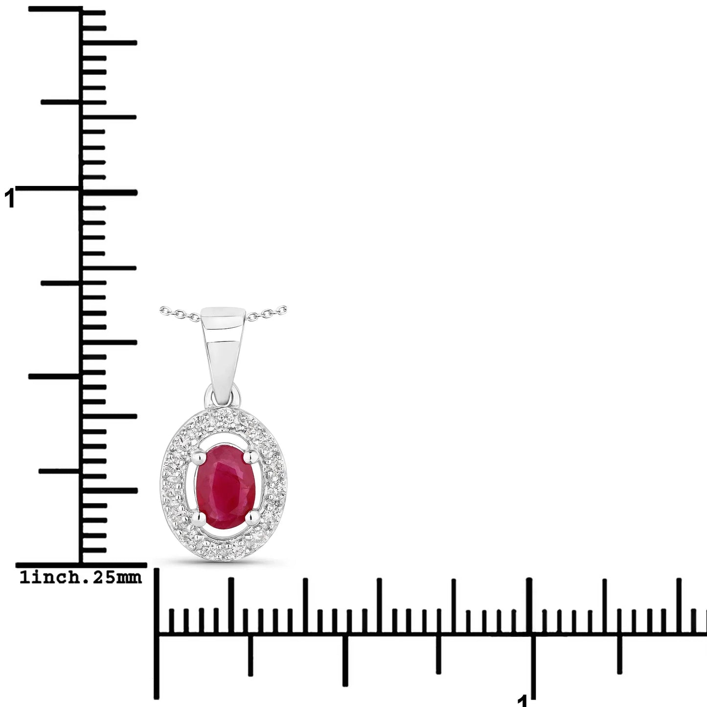 0.52 Ct Oval Pink Ruby and Lab Diamond Prong Silver Halo Pendant Necklace