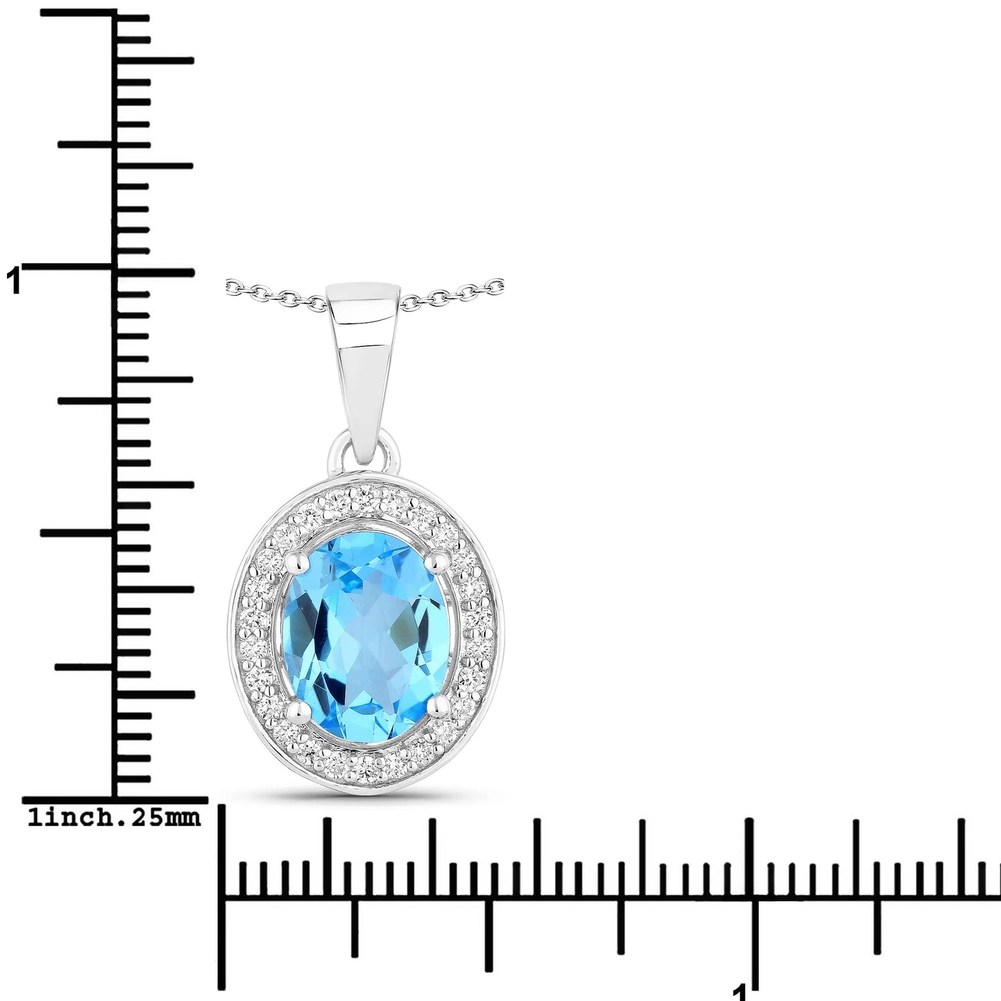 2.55 Ct Oval Swiss Blue Topaz Lab Diamond Prong Silver Halo Pendant Necklace