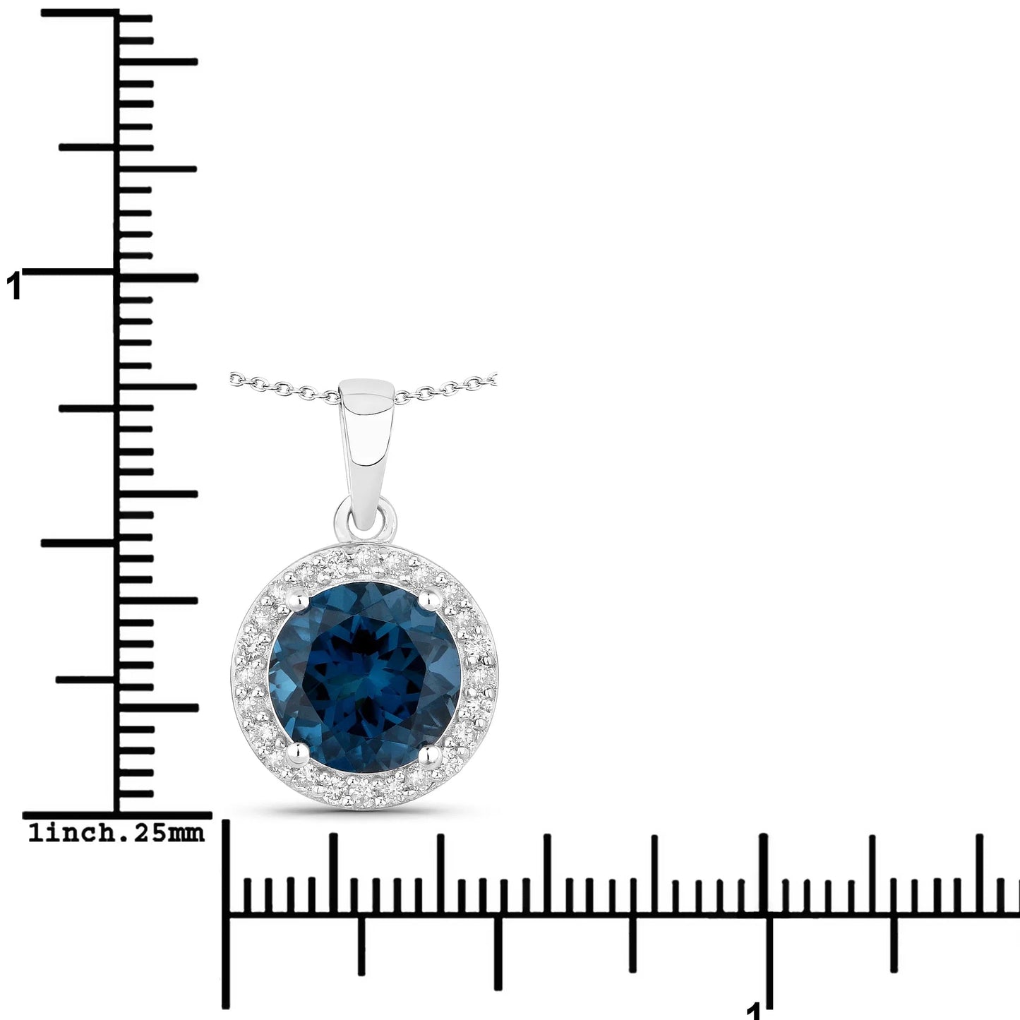 3.20 Ct Round London Blue Topaz Lab Diamond Prong Silver Halo Pendant Necklace