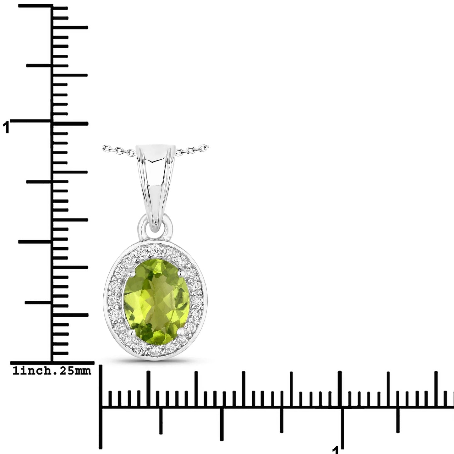 1.70 Ct Oval Green Peridot and Lab Diamond Prong Silver Halo Pendant Necklace