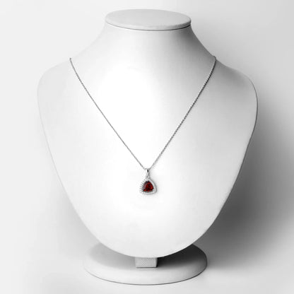 2 Ct Trillion Red Garnet and Lab Diamond Prong Silver Halo Pendant Necklace