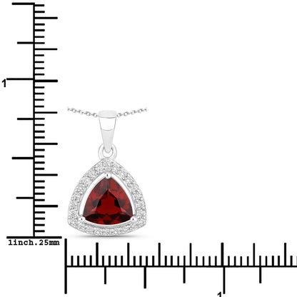 2 Ct Trillion Red Garnet and Lab Diamond Prong Silver Halo Pendant Necklace