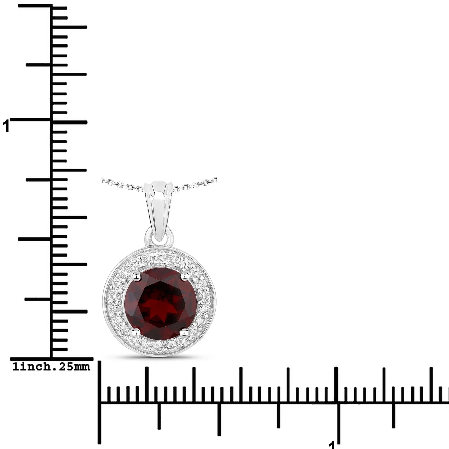 2.25 Ct Round Red Garnet Lab Diamond Prong Silver Halo Pendant Necklace