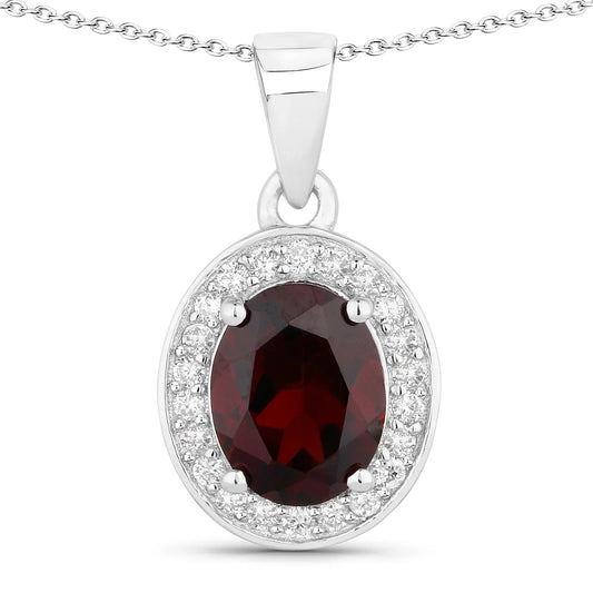 2 Ct Oval Red Garnet Lab Diamond Prong Silver Halo Pendant Necklace