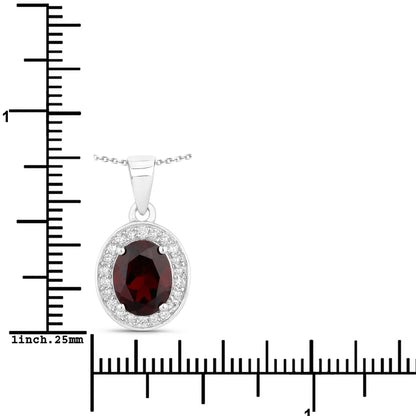 2 Ct Oval Red Garnet Lab Diamond Prong Silver Halo Pendant Necklace