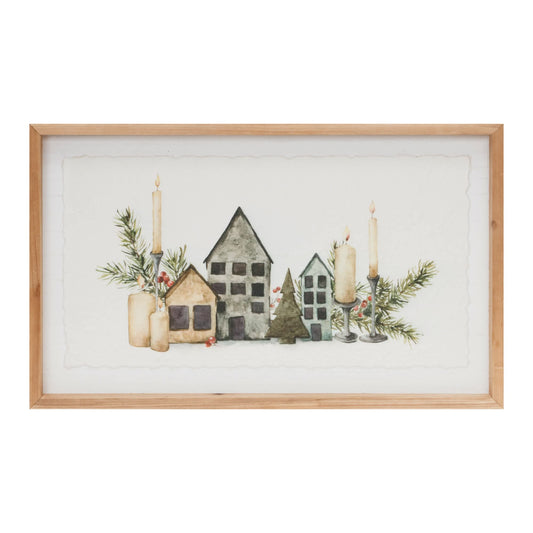 Melrose International Wood Framed Winter Village Mantlescape Print 19"L