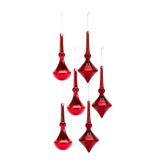 Melrose International Modern Red Finial Drop Ornament (Set of 6)