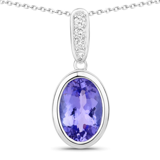 2.83 Cttw Oval Violet Tanzanite and Lab Diamond Bezel Rhodium over Silver Solitaire Drop Pendant Necklace