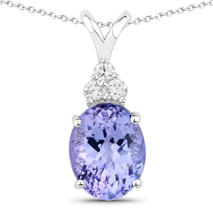 3.92 Cttw Oval Violet Tanzanite and Lab Diamond Rhodium over Silver Solitaire Pendant Necklace