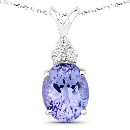 3.92 Cttw Oval Violet Tanzanite and Lab Diamond Rhodium over Silver Solitaire Pendant Necklace