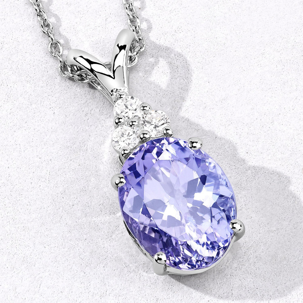 3.92 Cttw Oval Violet Tanzanite and Lab Diamond Rhodium over Silver Solitaire Pendant Necklace