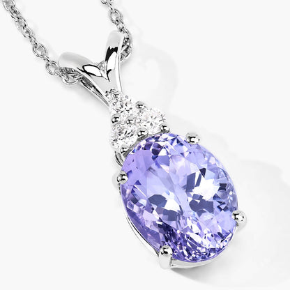 3.92 Cttw Oval Violet Tanzanite and Lab Diamond Rhodium over Silver Solitaire Pendant Necklace