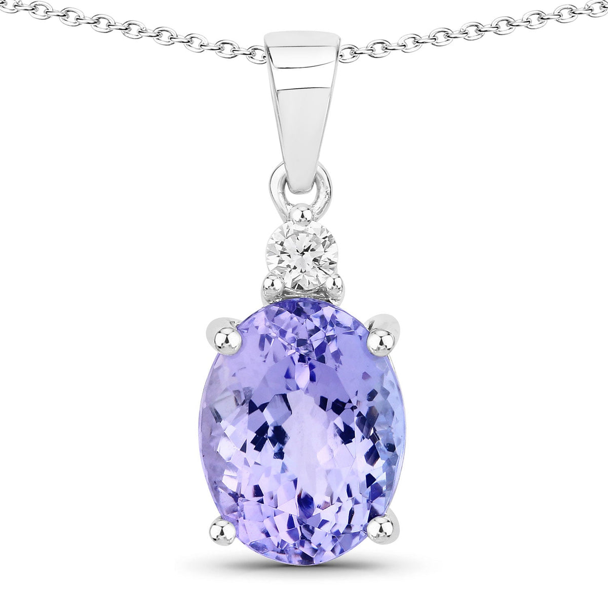 4.19 Cttw Oval Violet Tanzanite and Lab Grown Diamond 925 Sterling Silver Pendant