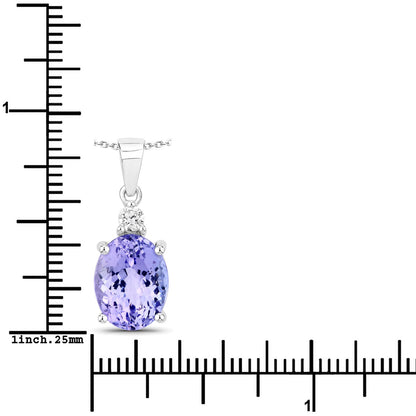 4.19 Cttw Oval Violet Tanzanite and Lab Grown Diamond 925 Sterling Silver Pendant