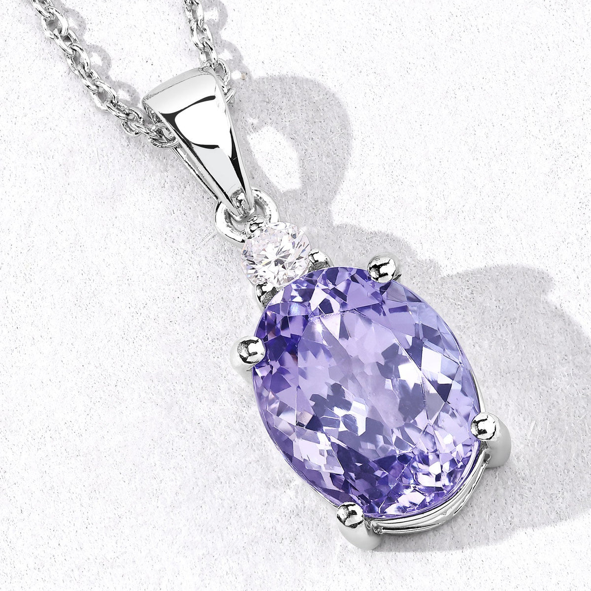 4.19 Cttw Oval Violet Tanzanite and Lab Grown Diamond 925 Sterling Silver Pendant