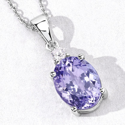 4.19 Cttw Oval Violet Tanzanite and Lab Grown Diamond 925 Sterling Silver Pendant