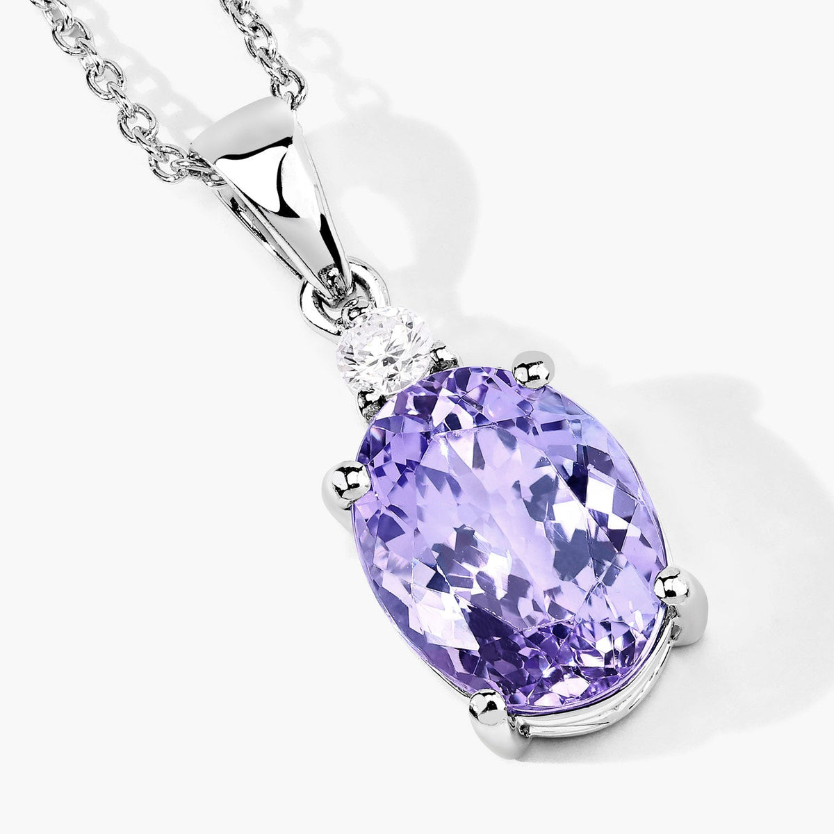 4.19 Cttw Oval Violet Tanzanite and Lab Grown Diamond 925 Sterling Silver Pendant