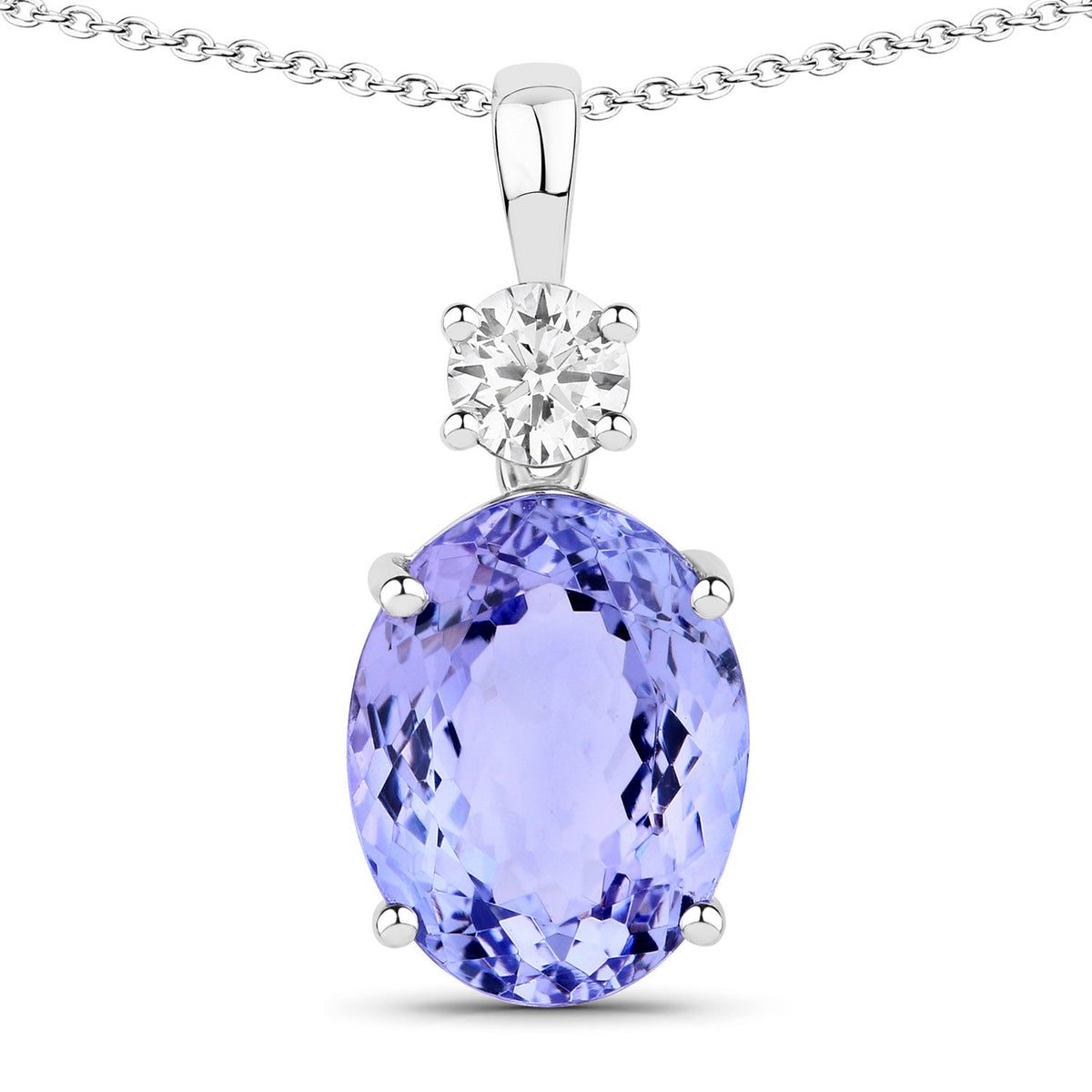 4.75 Cttw Oval Violet Tanzanite and Lab Diamond Rhodium over Silver 2-Stone Pendant Necklace
