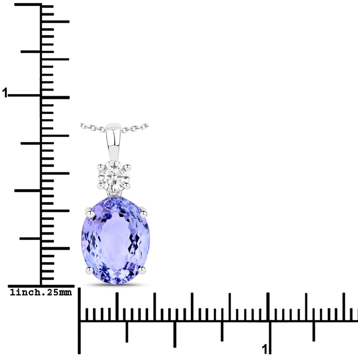 4.75 Cttw Oval Violet Tanzanite and Lab Diamond Rhodium over Silver 2-Stone Pendant Necklace