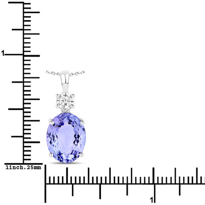 4.75 Cttw Oval Violet Tanzanite and Lab Diamond Rhodium over Silver 2-Stone Pendant Necklace