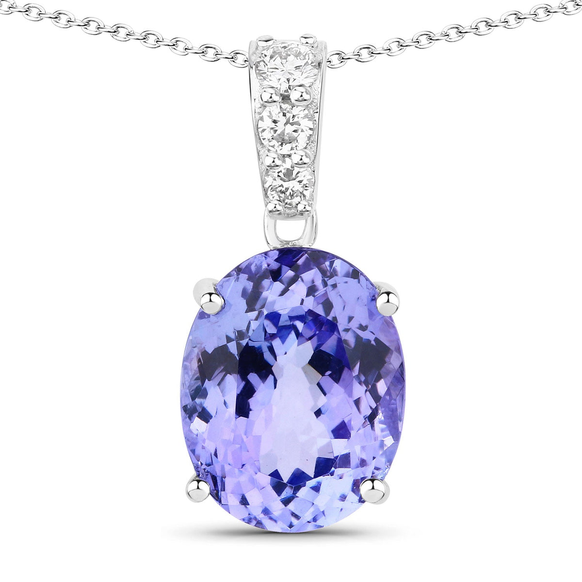 4.88 Cttw Oval Violet Tanzanite Lab Diamond Rhodium over Silver Solitaire Drop Pendant Necklace