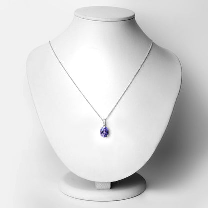 4.88 Cttw Oval Violet Tanzanite Lab Diamond Rhodium over Silver Solitaire Drop Pendant Necklace