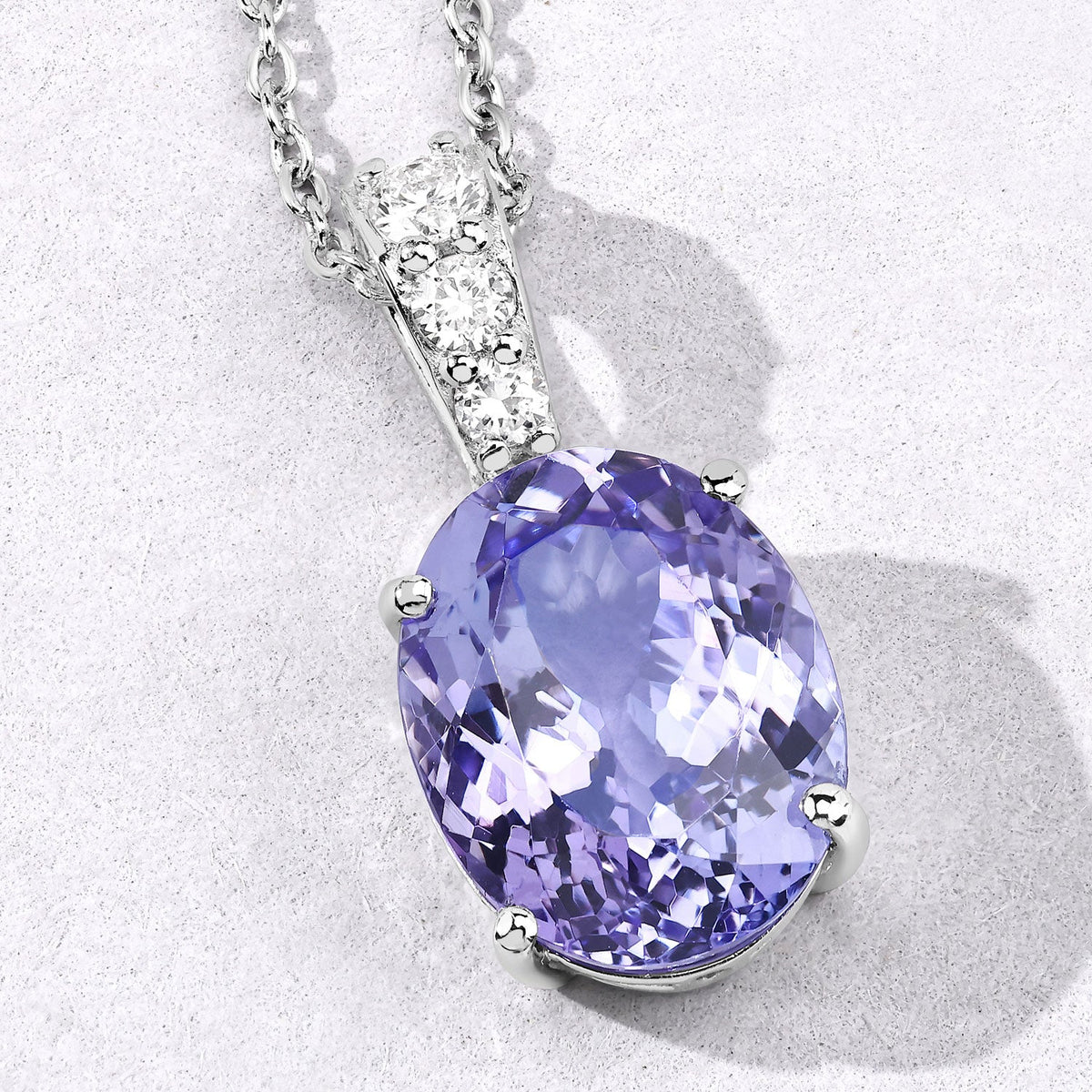 4.88 Cttw Oval Violet Tanzanite Lab Diamond Rhodium over Silver Solitaire Drop Pendant Necklace