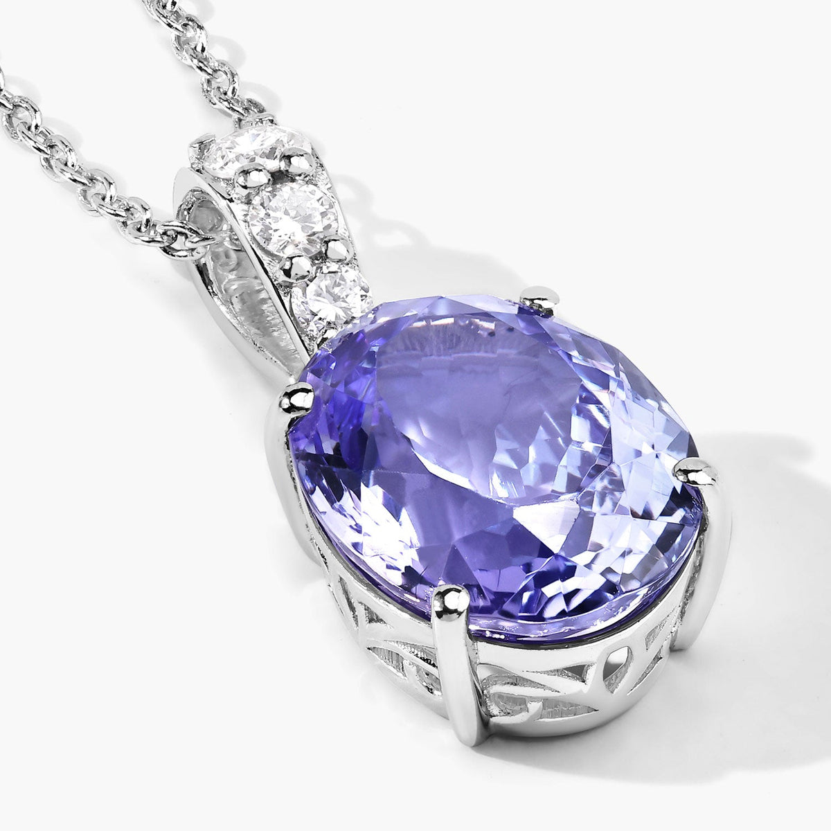 4.88 Cttw Oval Violet Tanzanite Lab Diamond Rhodium over Silver Solitaire Drop Pendant Necklace