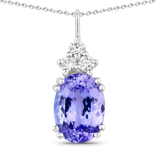 4.81 Cttw Oval Violet Tanzanite Lab Diamond Rhodium over Silver Cocktail Drop Pendant Necklace