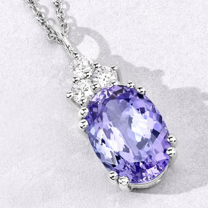 4.81 Cttw Oval Violet Tanzanite Lab Diamond Rhodium over Silver Cocktail Drop Pendant Necklace