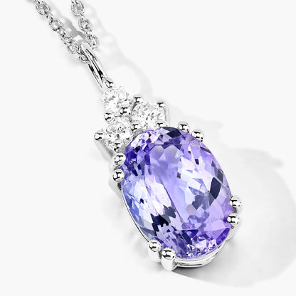 4.81 Cttw Oval Violet Tanzanite Lab Diamond Rhodium over Silver Cocktail Drop Pendant Necklace