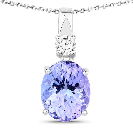 5.20 Cttw Oval Violet Tanzanite Lab Diamond Rhodium over Silver Slide Pendant Necklace