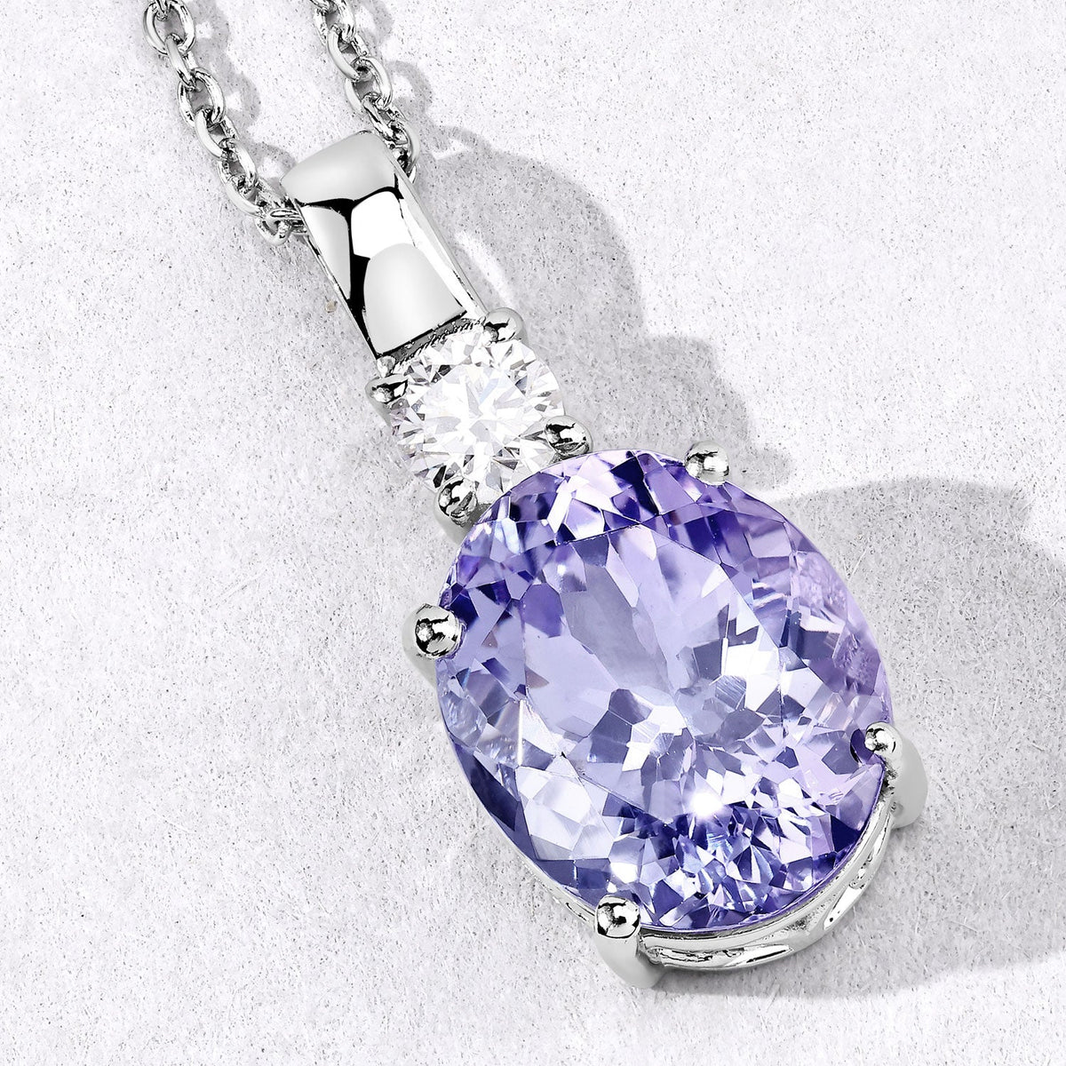 5.20 Cttw Oval Violet Tanzanite Lab Diamond Rhodium over Silver Slide Pendant Necklace