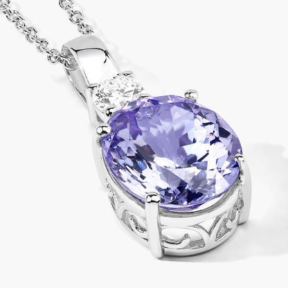 5.20 Cttw Oval Violet Tanzanite Lab Diamond Rhodium over Silver Slide Pendant Necklace