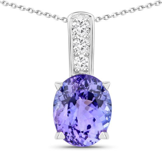 6.31 Cttw Oval Violet Tanzanite Lab Diamond Rhodium over Silver Slide Pendant Necklace