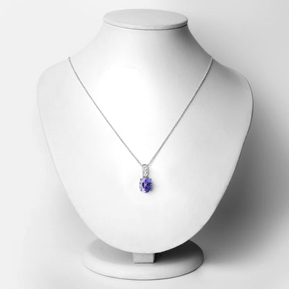 6.31 Cttw Oval Violet Tanzanite Lab Diamond Rhodium over Silver Slide Pendant Necklace