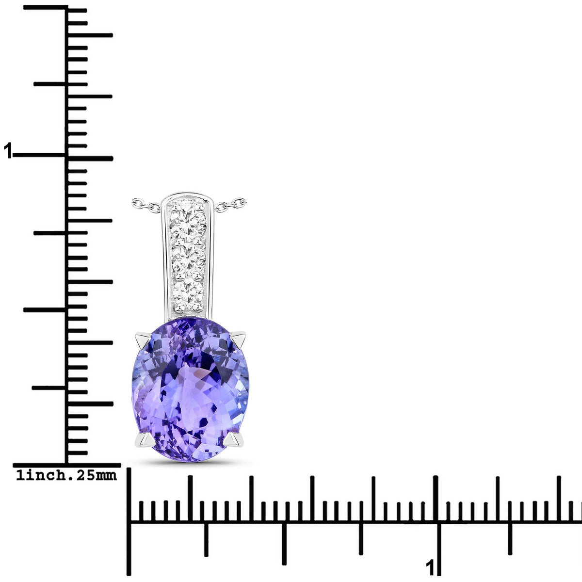 6.31 Cttw Oval Violet Tanzanite Lab Diamond Rhodium over Silver Slide Pendant Necklace