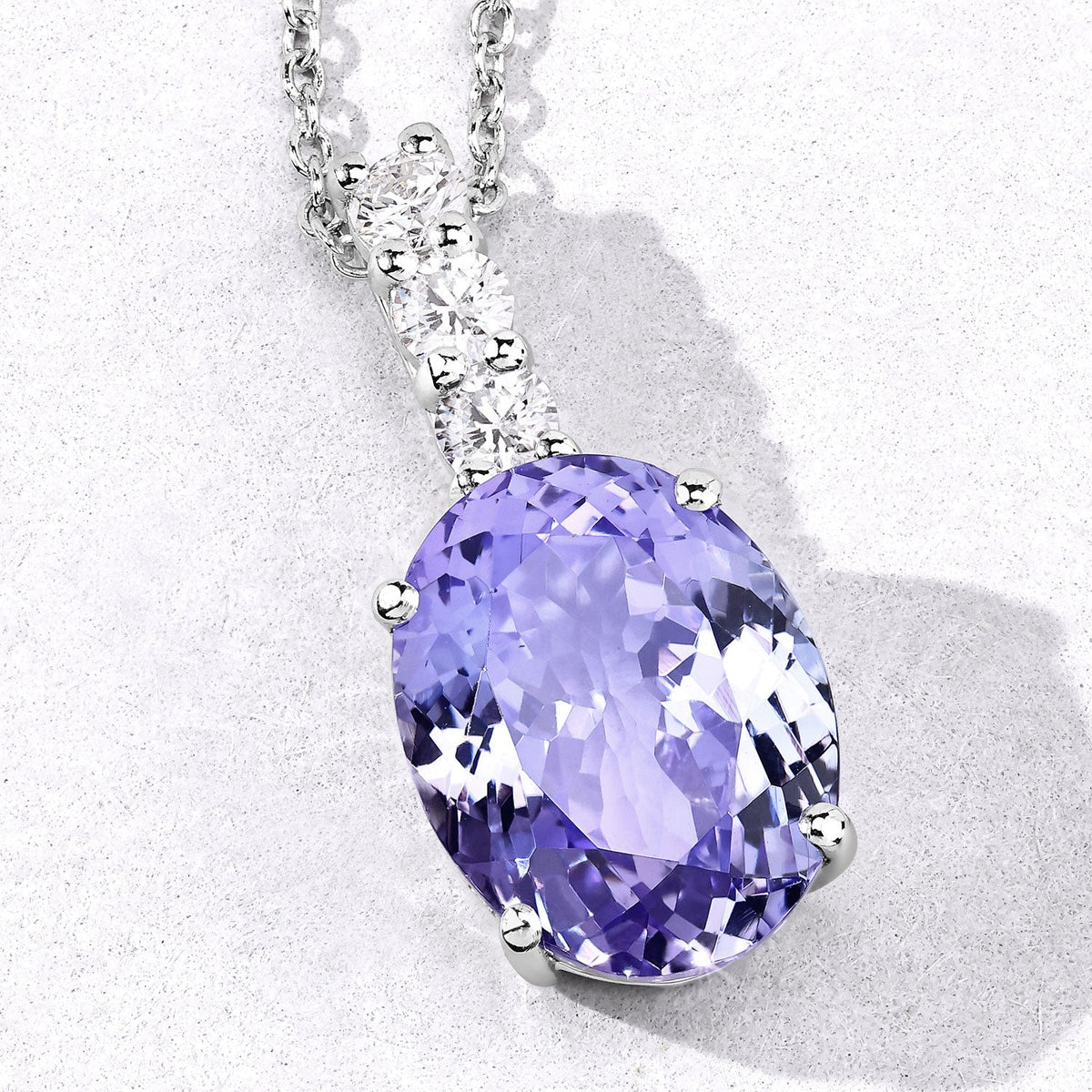 6.31 Cttw Oval Violet Tanzanite Lab Diamond Rhodium over Silver Slide Pendant Necklace
