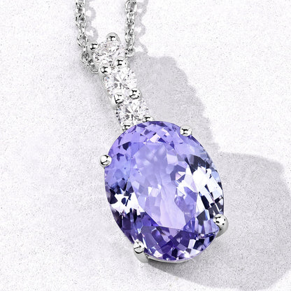 6.31 Cttw Oval Violet Tanzanite Lab Diamond Rhodium over Silver Slide Pendant Necklace