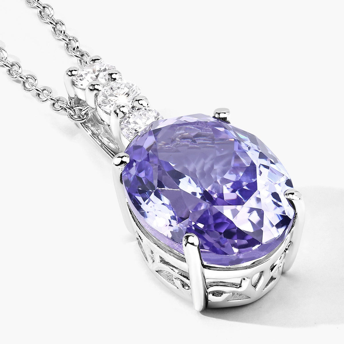 6.31 Cttw Oval Violet Tanzanite Lab Diamond Rhodium over Silver Slide Pendant Necklace