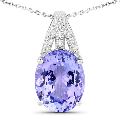 5.97 Cttw Oval Violet Tanzanite Lab Diamond Rhodium over Silver Statement Drop Pendant Necklace