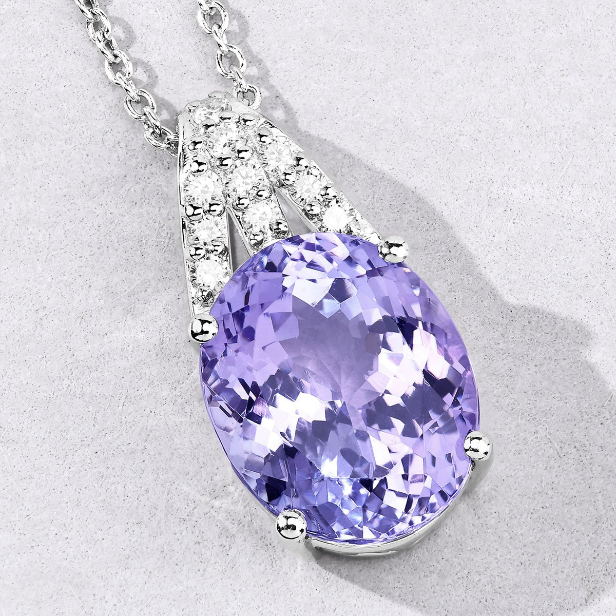 5.97 Cttw Oval Violet Tanzanite Lab Diamond Rhodium over Silver Statement Drop Pendant Necklace
