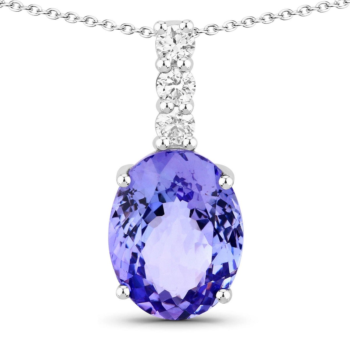 7.02 Cttw Oval Violet Tanzanite Lab Grown Diamond Rhodium over Silver Drop Pendant Necklace