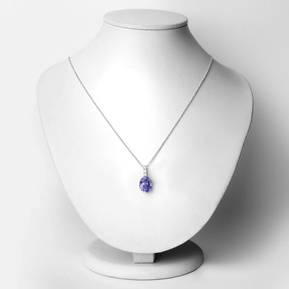 7.02 Cttw Oval Violet Tanzanite Lab Grown Diamond Rhodium over Silver Drop Pendant Necklace