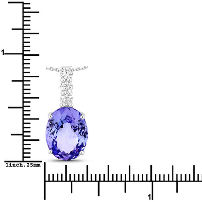 7.02 Cttw Oval Violet Tanzanite Lab Grown Diamond Rhodium over Silver Drop Pendant Necklace