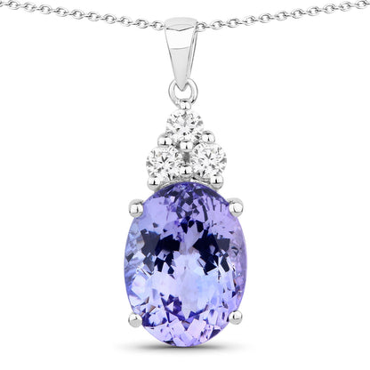 6.60 Cttw Oval Violet Tanzanite Lab Diamond Rhodium over Silver Cocktail Drop Pendant Necklace